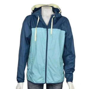 Eddie Bauer Windbreaker Jacket Turquoise Blue Lightweight Hooded Size  Large